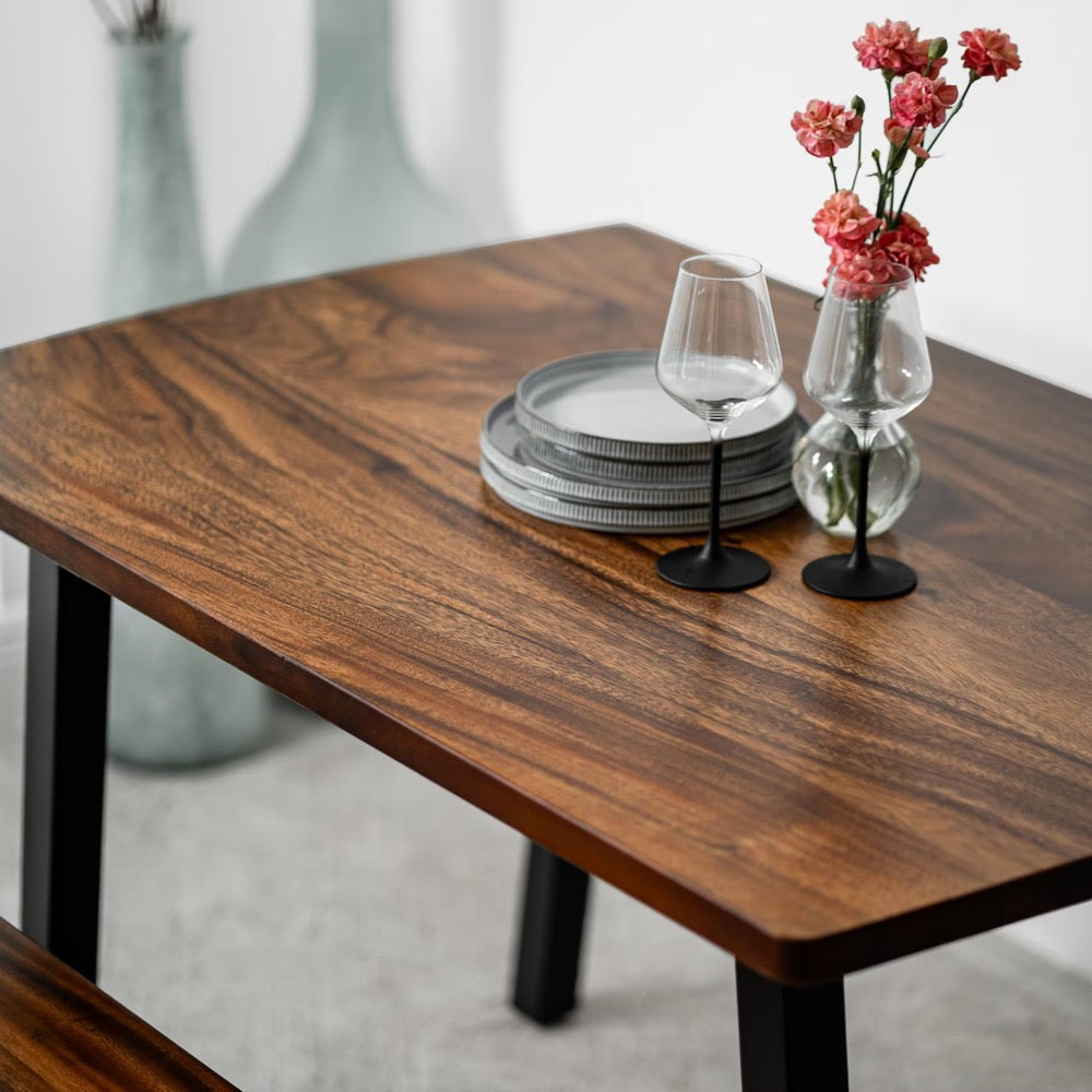 Walnut Wood, Wood Dining Table with Bench, Walnut Dining Table, Rustic Kitchen Table, Modern Dining Room Table Set