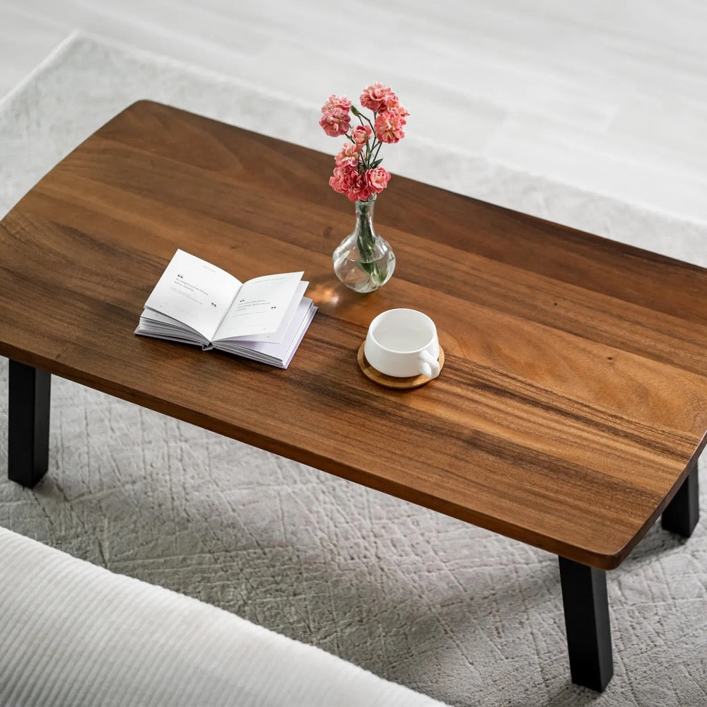 Solid Wood Coffee Table, Modern Coffee Table with Metal Legs, Handmade Wood Table for Living Room