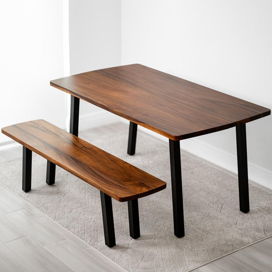 Walnut Wood, Wood Dining Table with Bench, Walnut Dining Table, Rustic Kitchen Table, Modern Dining Room Table Set