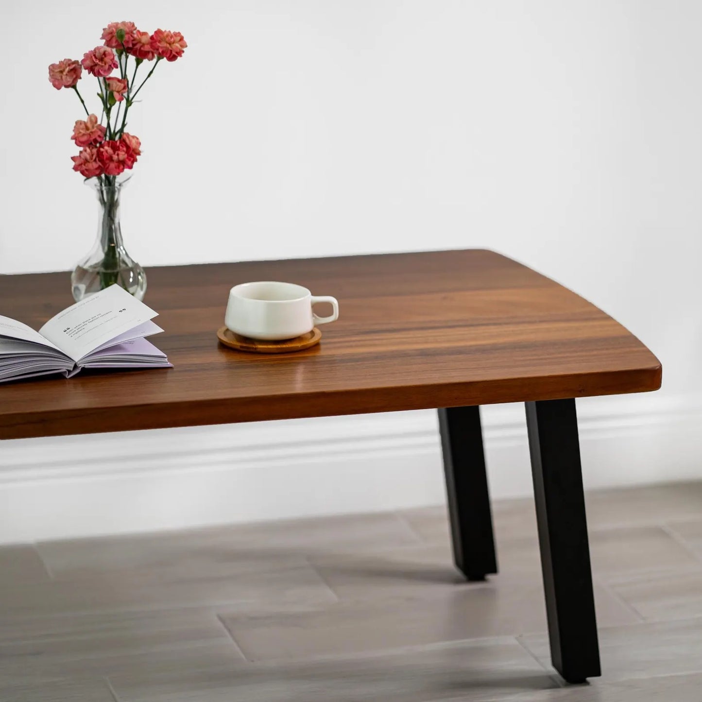 Solid Wood Coffee Table, Modern Coffee Table with Metal Legs, Handmade Wood Table for Living Room