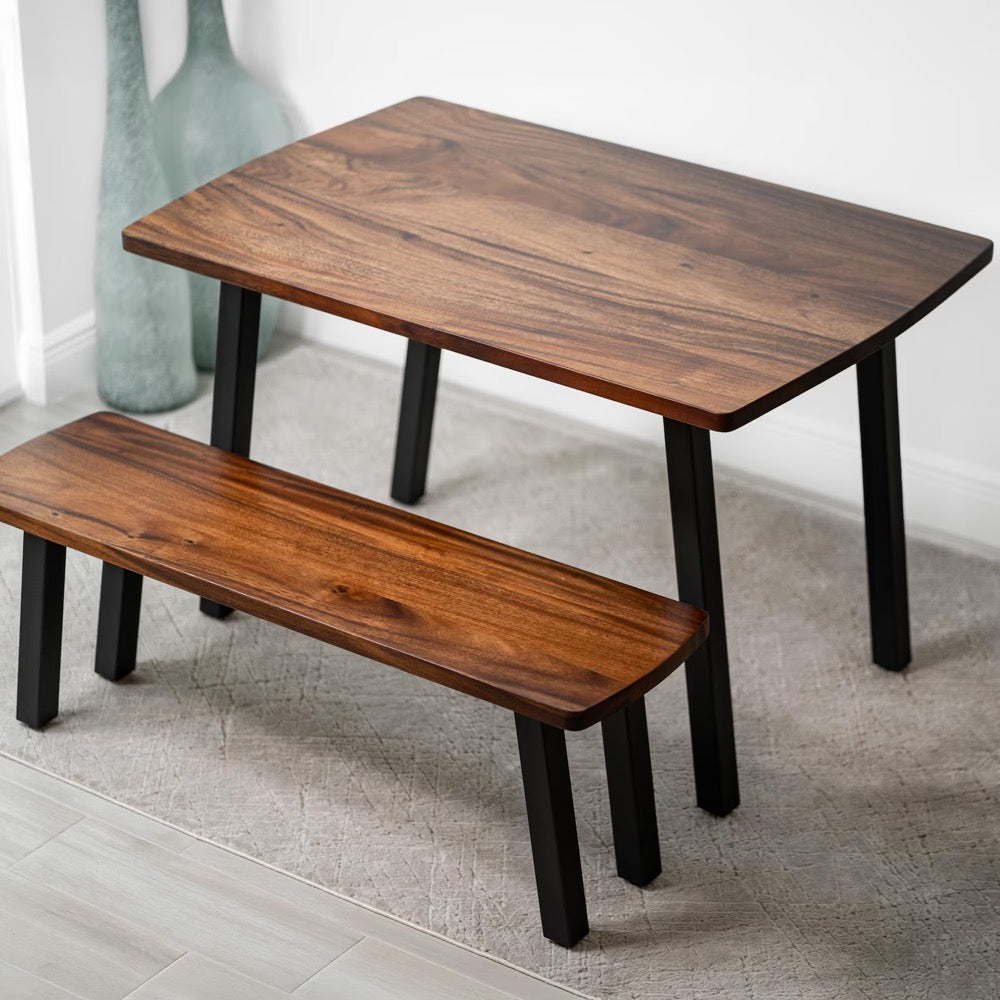 Walnut Wood, Wood Dining Table with Bench, Walnut Dining Table, Rustic Kitchen Table, Modern Dining Room Table Set