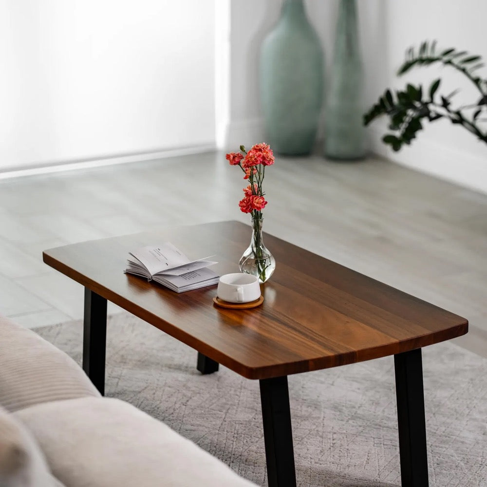Solid Wood Coffee Table, Modern Coffee Table with Metal Legs, Handmade Wood Table for Living Room