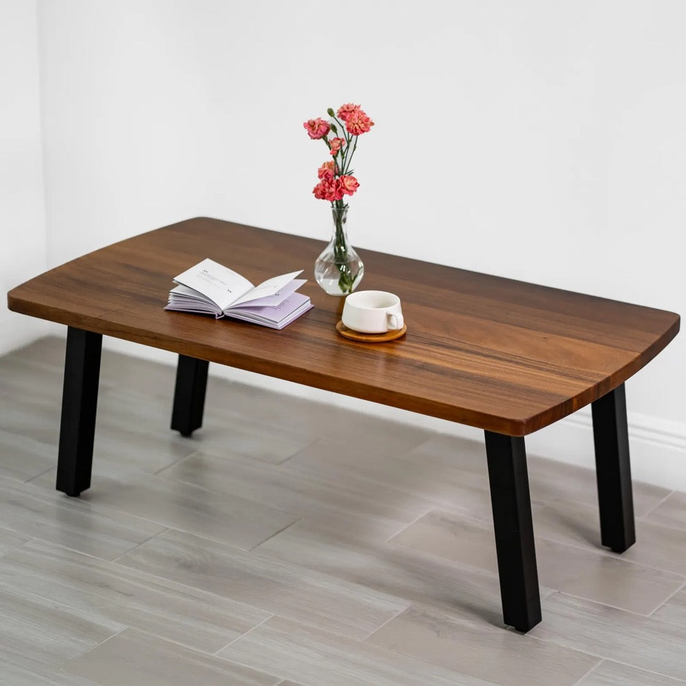 Solid Wood Coffee Table, Modern Coffee Table with Metal Legs, Handmade Wood Table for Living Room