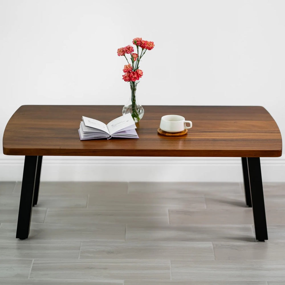 Solid Wood Coffee Table, Modern Coffee Table with Metal Legs, Handmade Wood Table for Living Room